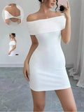Off-shoulder backless bodycon mini dress front view