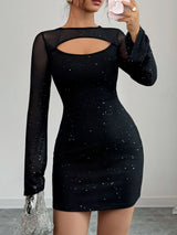 Glitter cutout mini dress side view