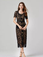 Lace Button-Up Midi Dress with Pockets - product view 3