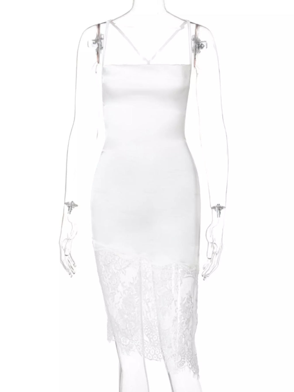 Satin lace-trim sleeveless dress full silhouette