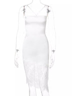 Satin lace-trim sleeveless dress full silhouette