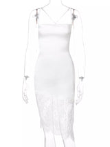 Satin lace-trim sleeveless dress full silhouette