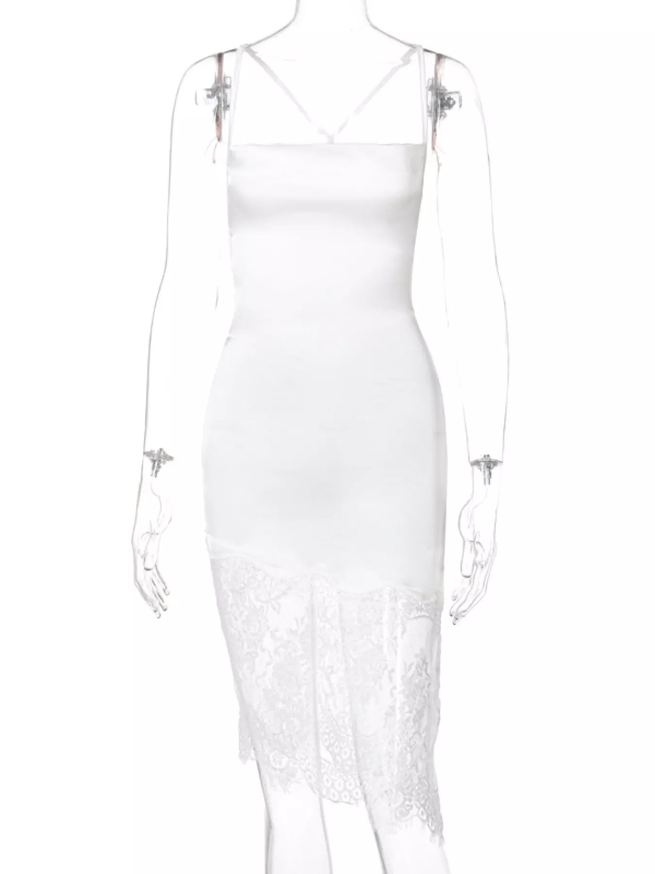 Satin lace-trim sleeveless dress full silhouette
