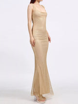 Gold sequin scoop neck maxi dress front view