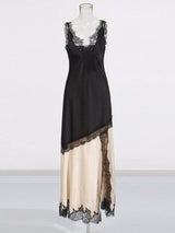 Long two-tone slip dress with lace detail