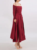 Ruched Spaghetti-Strap Long-Sleeve Slit Dress - product view 3