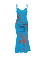 Blue floral thin-strap maxi dress, front view