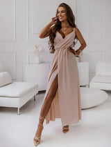 Sleeveless surplice midi dress detail