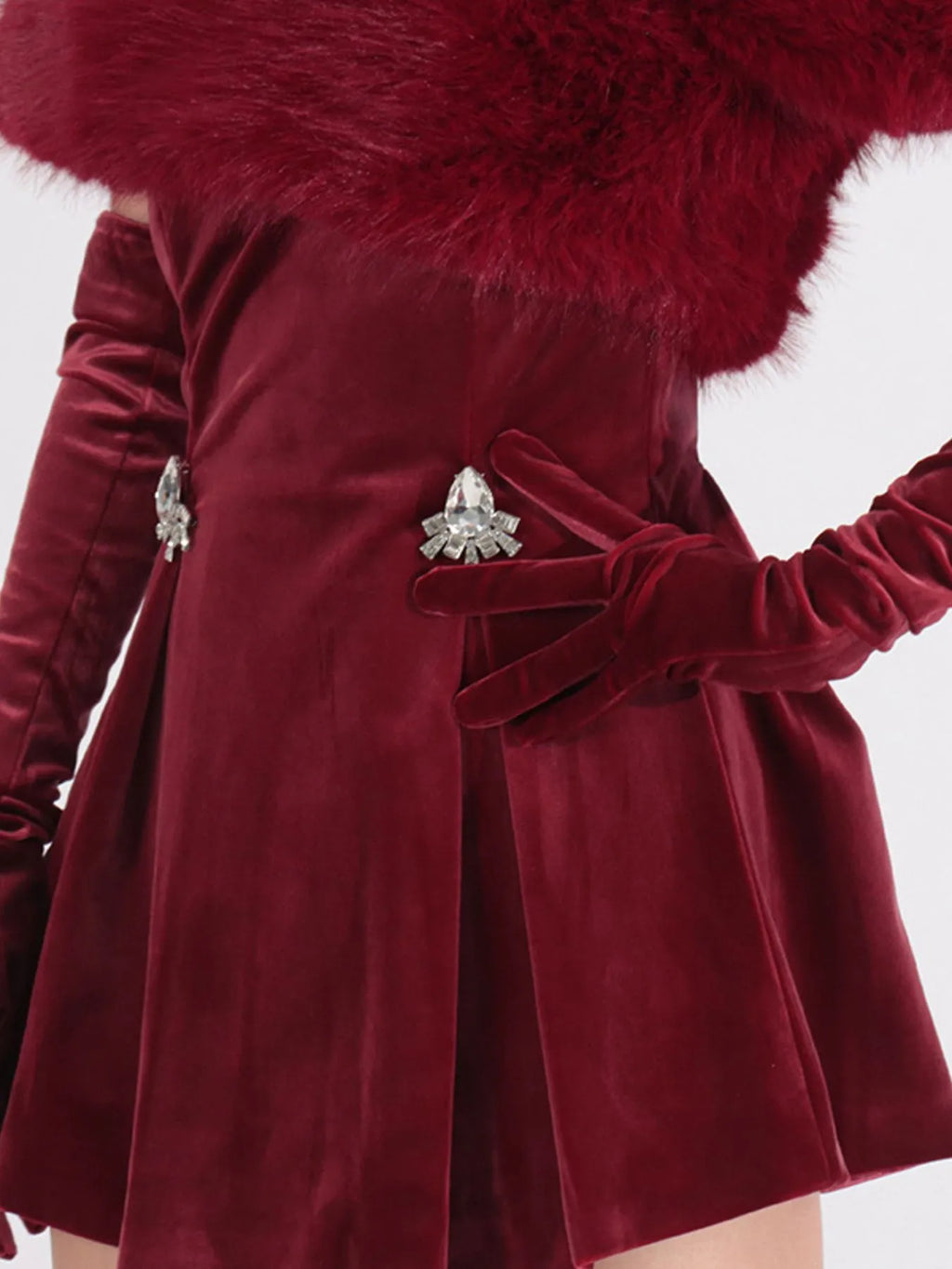 Red Fuzzy Off-the-Shoulder Rhinestone Mini Dress - product view 2