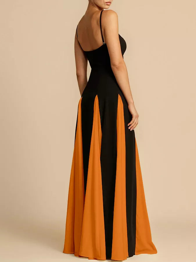 Two-tone flowing maxi dress full silhouette