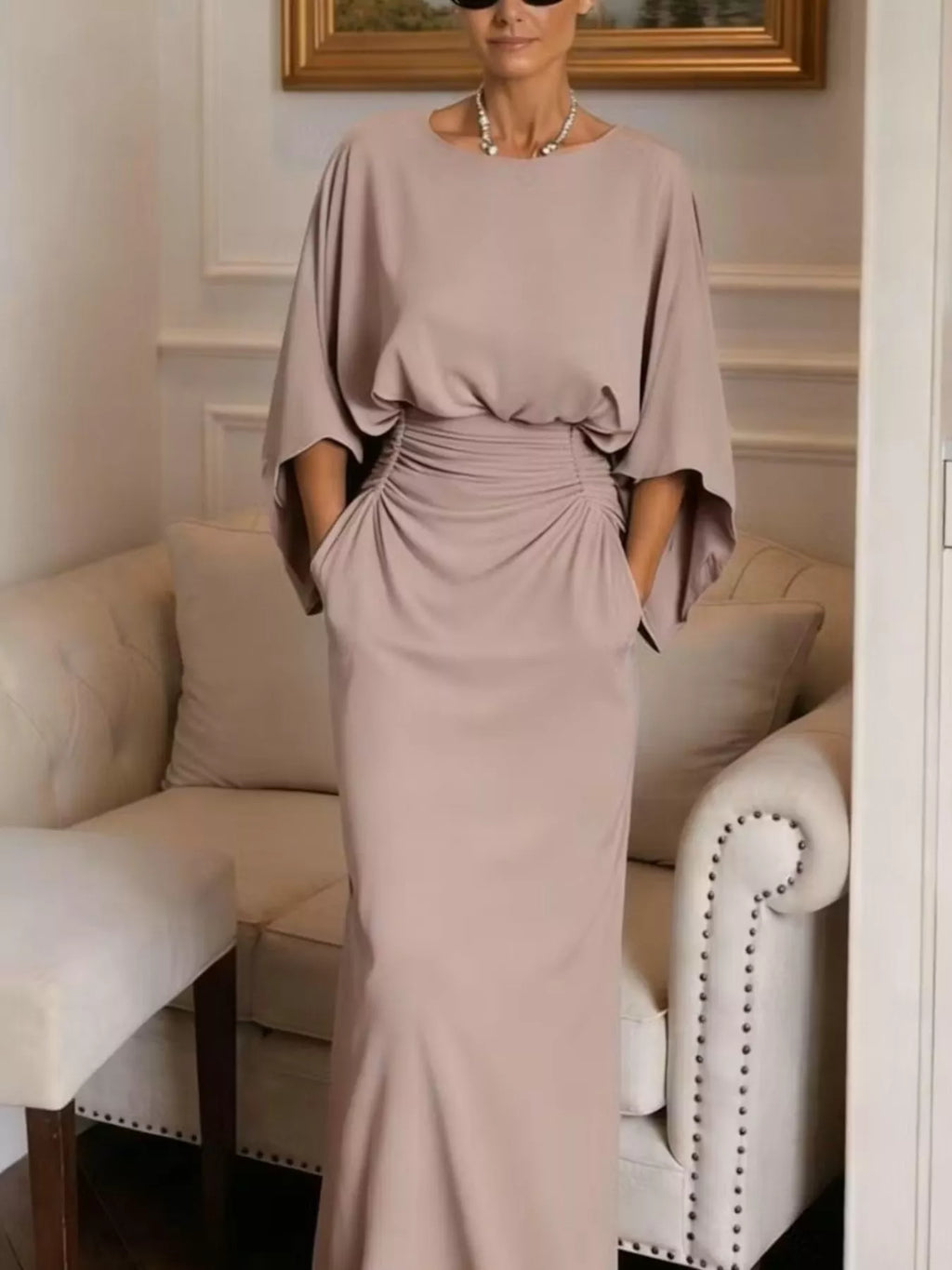 Ruched Batwing-Sleeve Pocket Maxi Dress – alternate view 5