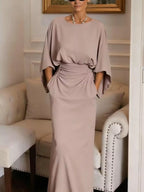 Ruched Batwing-Sleeve Pocket Maxi Dress – alternate view 5