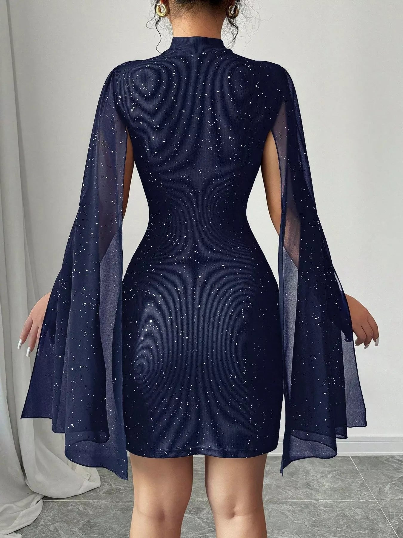 Glitter Cutout Bodycon Mini Dress with Cape Sleeves - product image 5