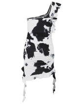 One-shoulder ruffle dress back view