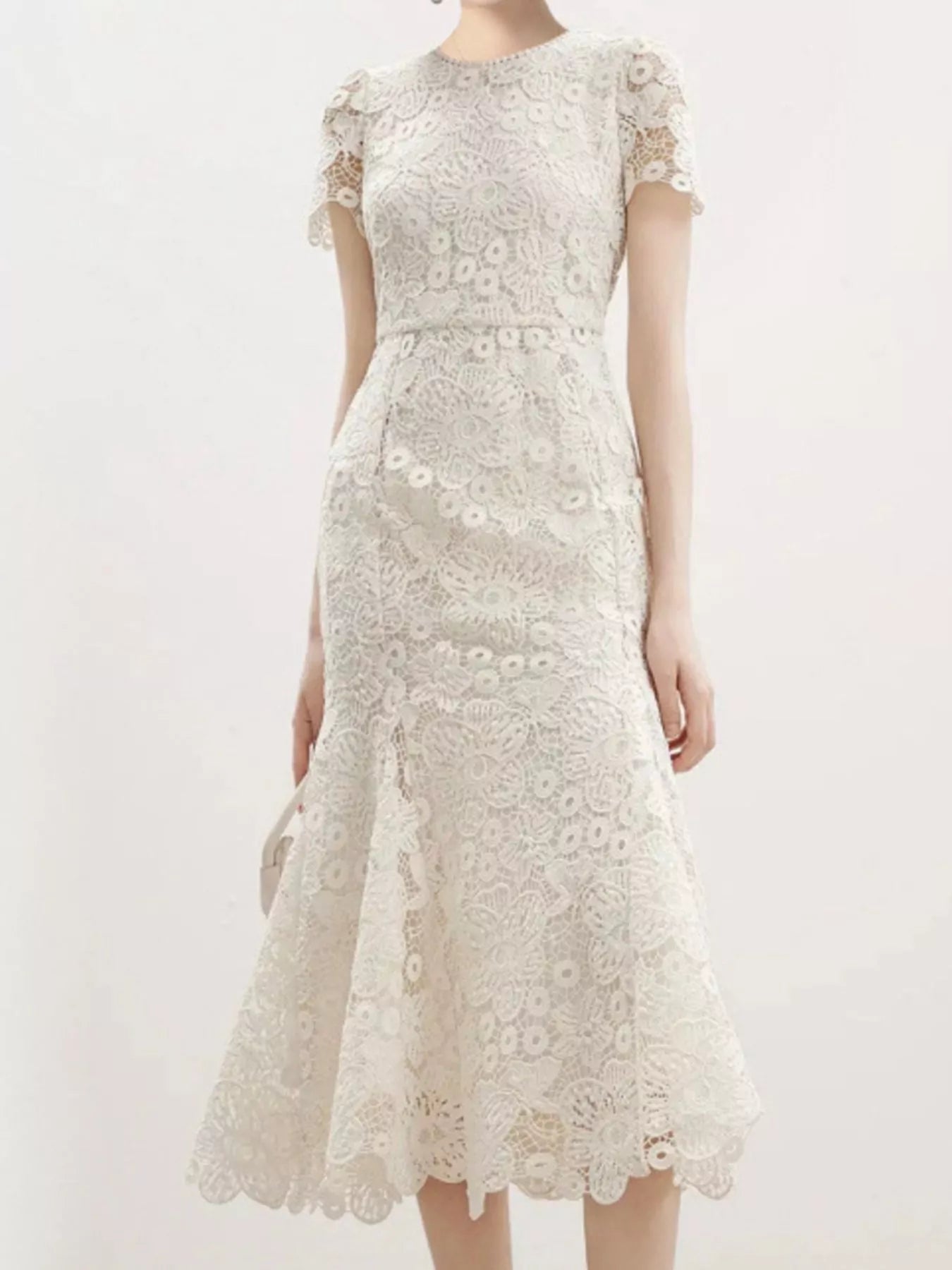 Cream lace mermaid dress side view