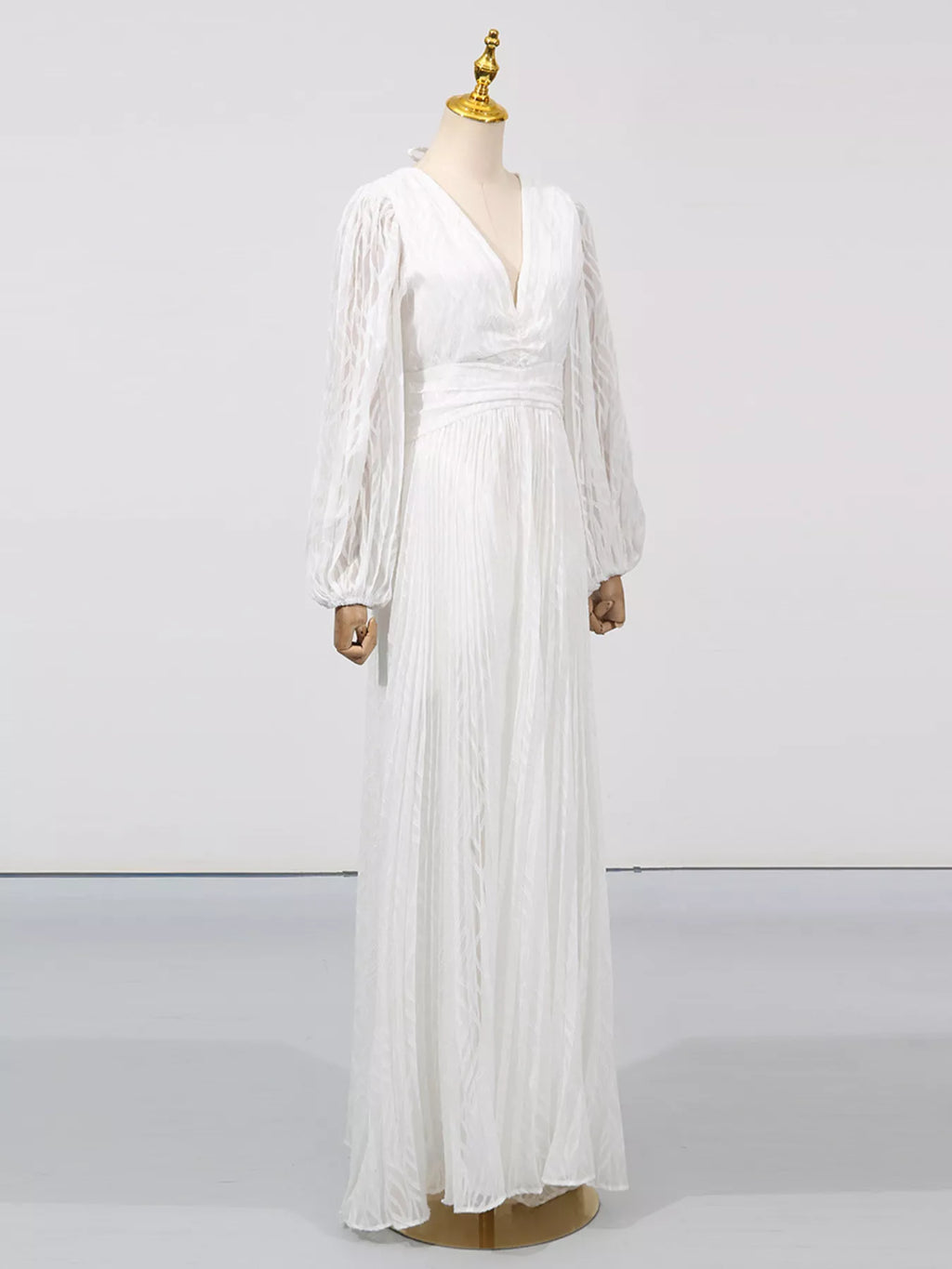 White tied V-neck maxi dress full-length view