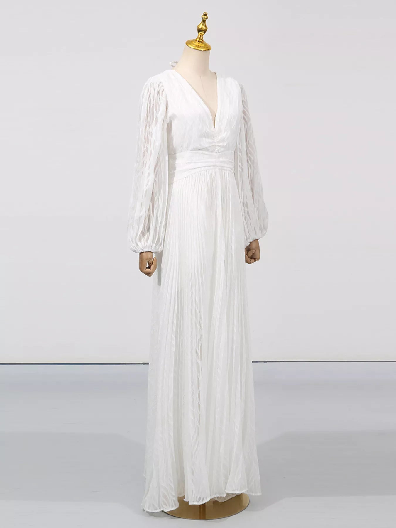 White tied V-neck maxi dress full-length view