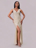 Sequin surplice sleeveless maxi dress back view