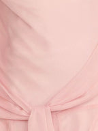 Pink dress gathered fabric and waist tie detail