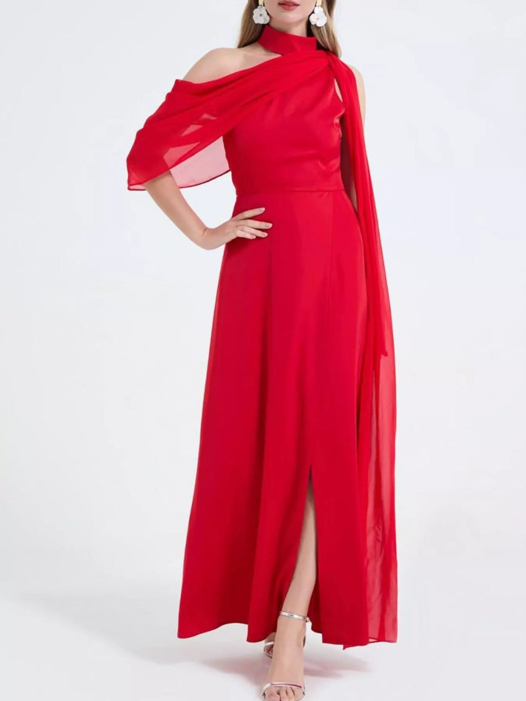 Red formal maxi dress back view