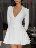 White button-down blazer pleated mini dress