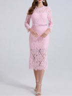 Lace midi dress neckline detail