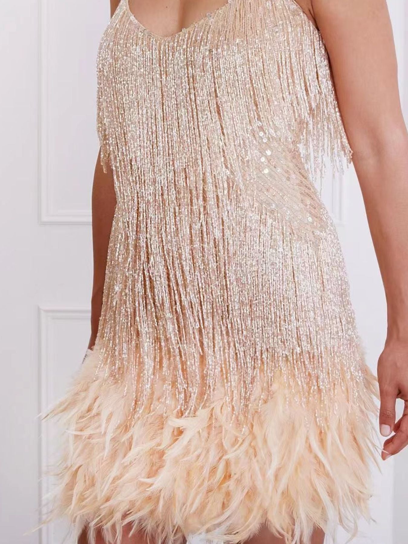 Plus size sequin fringe mini dress front view