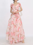 Floral tiered ruffle short-sleeve maxi dress front view