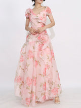 Floral tiered ruffle short-sleeve maxi dress front view
