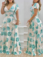 Floral V-Neck Ruffle-Sleeve Maxi Dress - product image 2