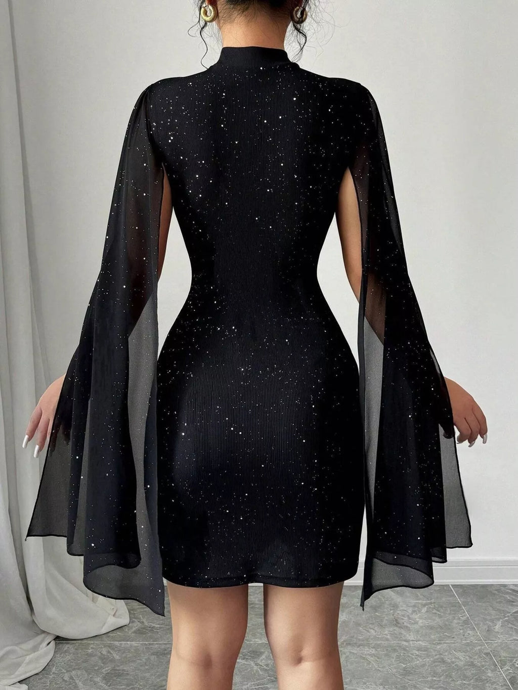 Glitter Cutout Bodycon Mini Dress with Cape Sleeves - product image 2