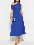 Royal-Blue One-Shoulder Midi Dress - product view 5