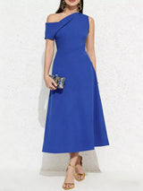 Royal-Blue One-Shoulder Midi Dress - product view 5