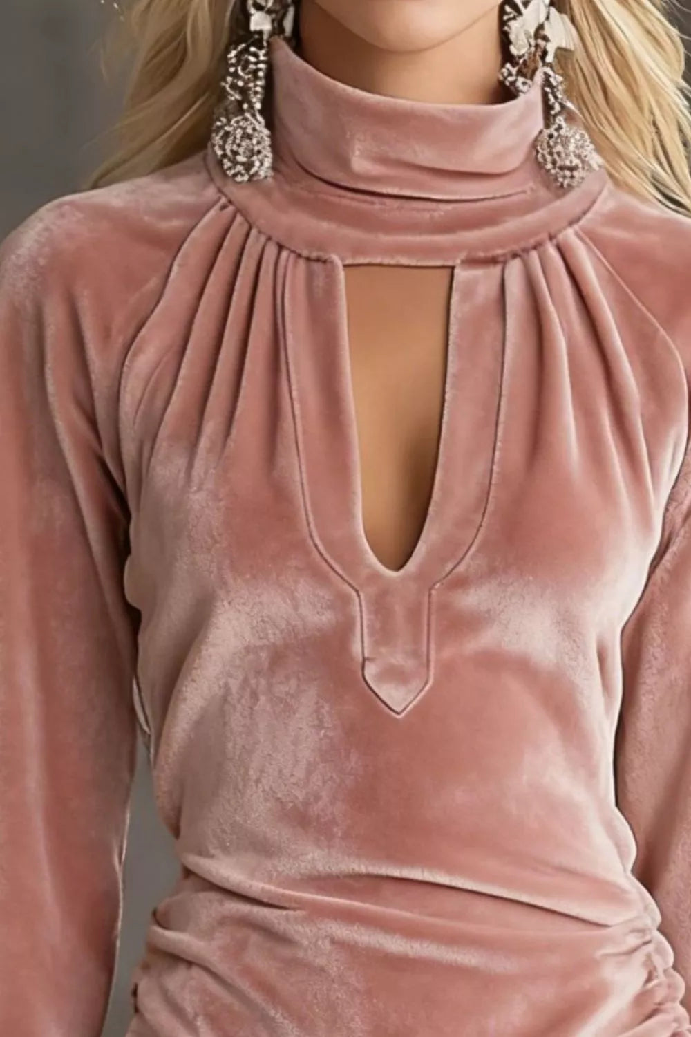 Dusty Pink Velvet Ruched Cutout Mini Dress – alternate view 2