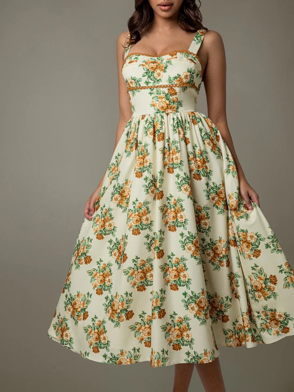 Floral sleeveless midi dress full-length view