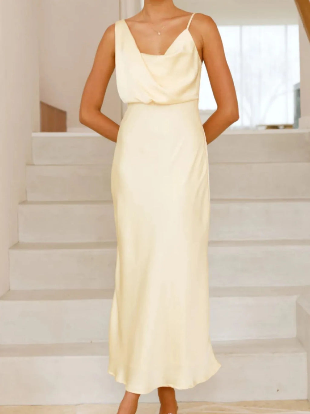 Elegant satin dress draped detail