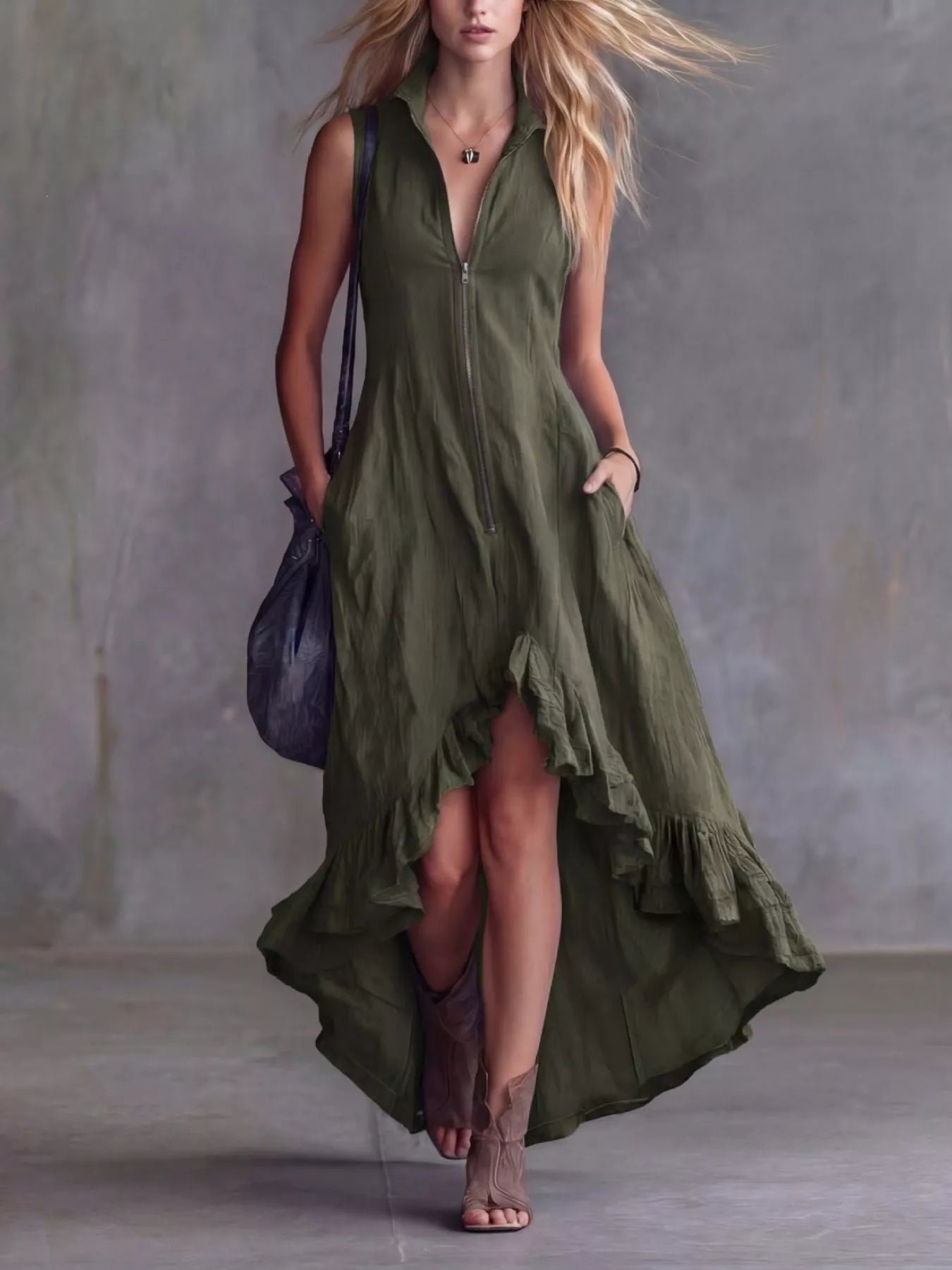 Plus-size high-low dress back view