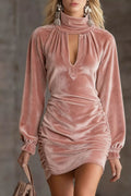 Dusty Pink Velvet Ruched Cutout Mini Dress