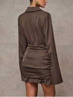 Brown Ruffled-Hem Mini Blazer Dress – alternate view 4
