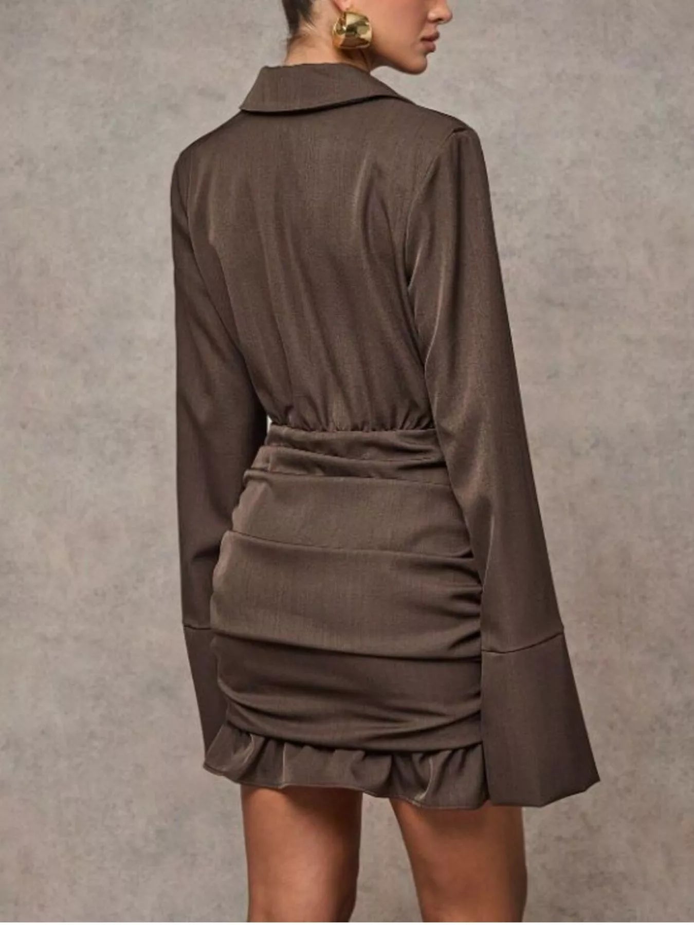 Brown Ruffled-Hem Mini Blazer Dress – alternate view 4