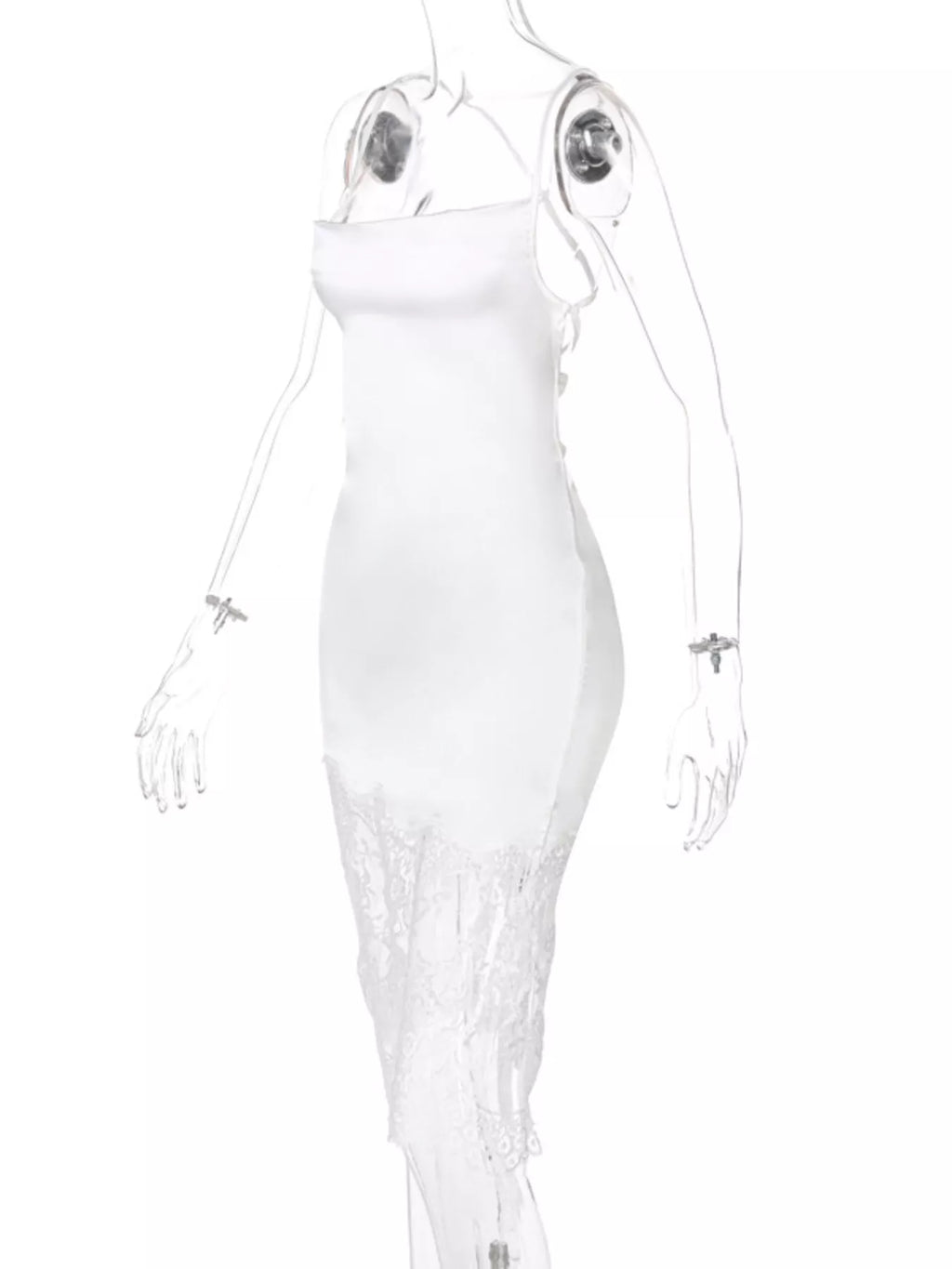 Satin lace-trim sleeveless dress back view