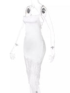 Satin lace-trim sleeveless dress back view