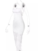 Satin lace-trim sleeveless dress back view