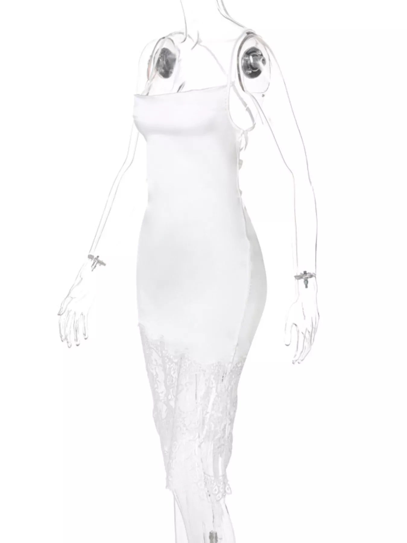 Satin lace-trim sleeveless dress back view