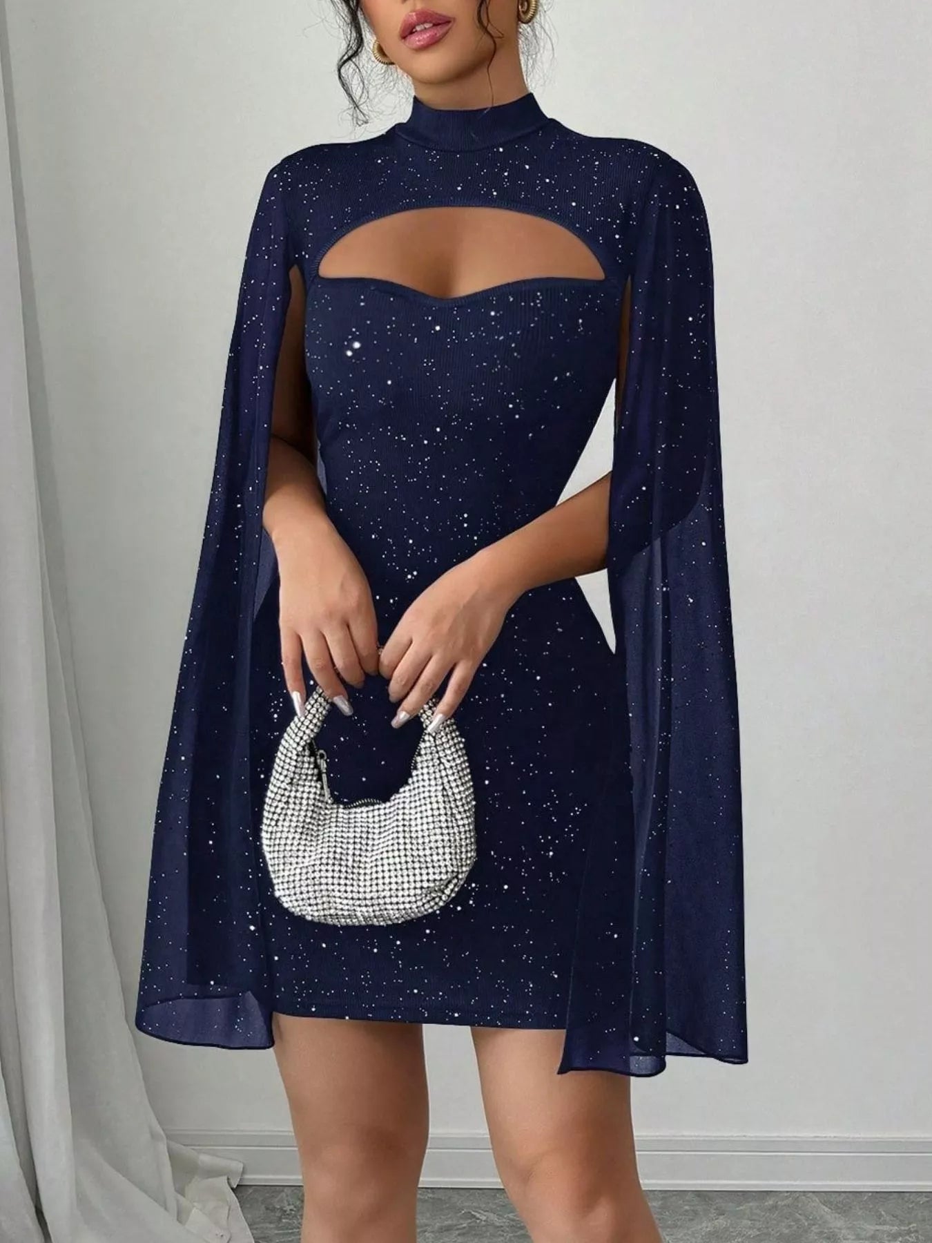 Glitter Cutout Bodycon Mini Dress with Cape Sleeves - product image 4