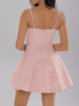 Blush-Pink Satin Bow Ruched Mini Cami Dress - product view 4