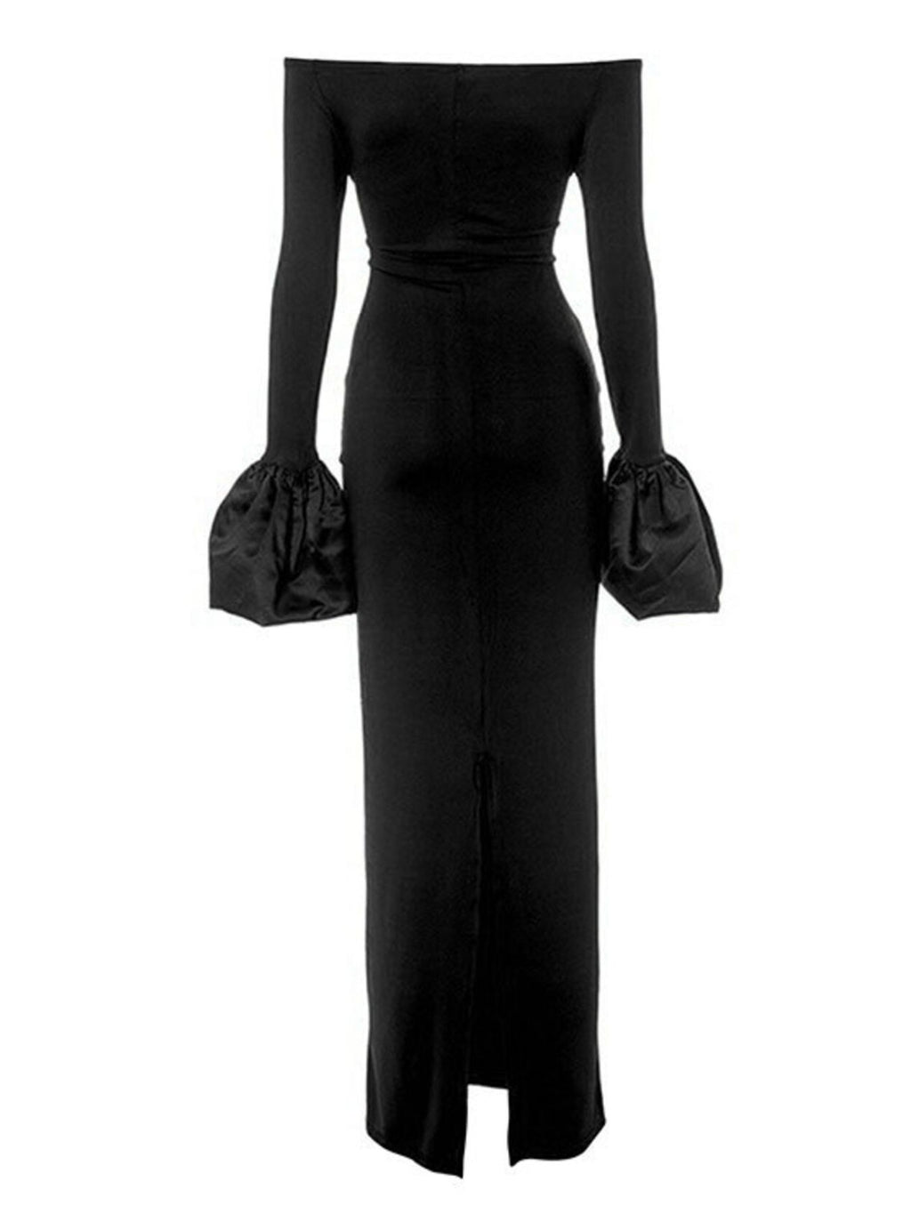 Off-shoulder maxi dress evening look