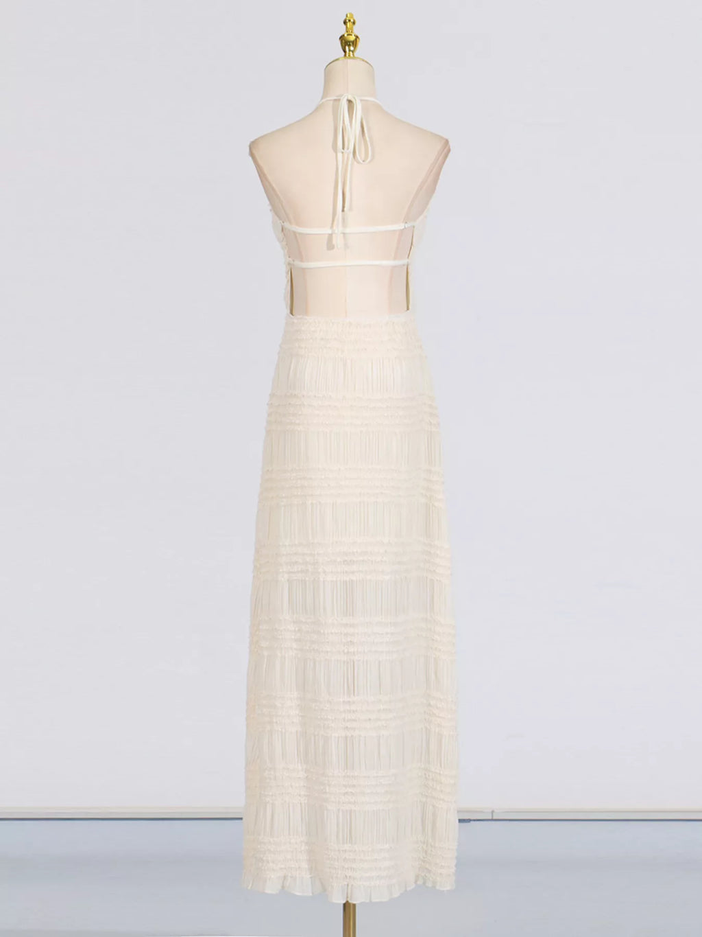 Tied halter formal maxi dress silhouette