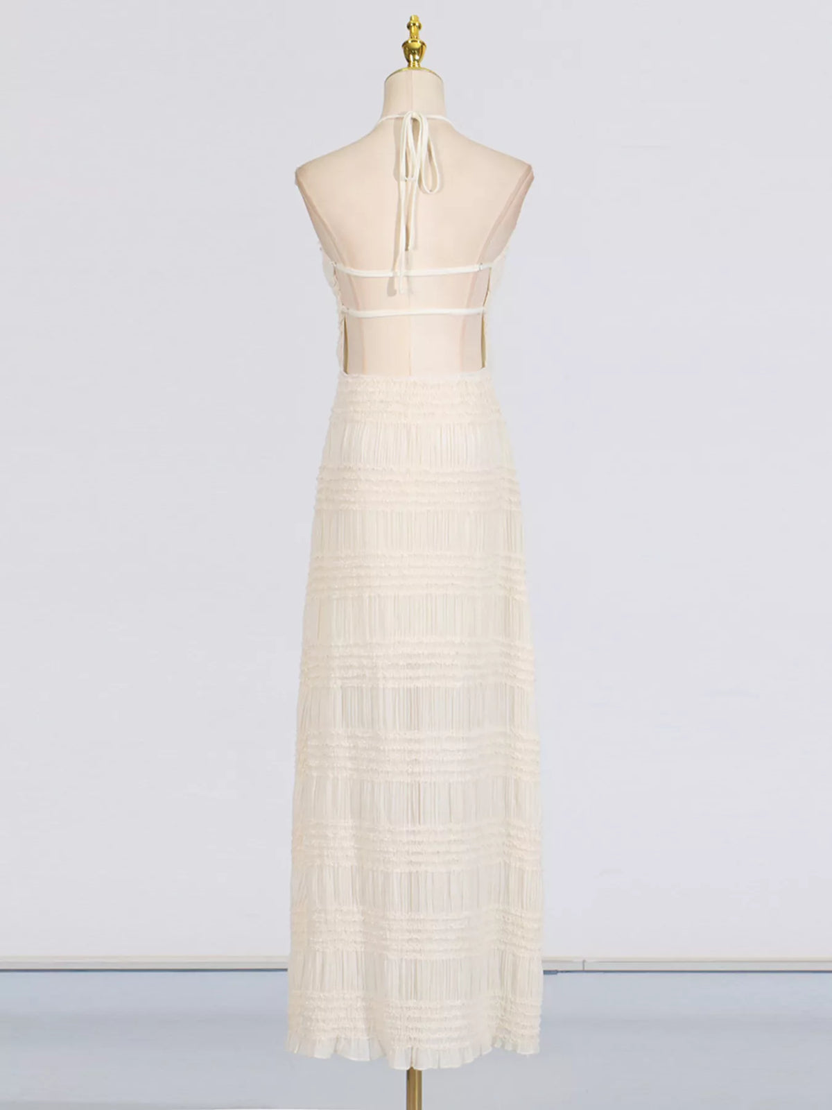 Tied halter formal maxi dress silhouette