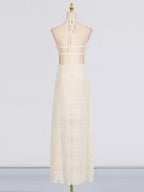 Tied halter formal maxi dress silhouette